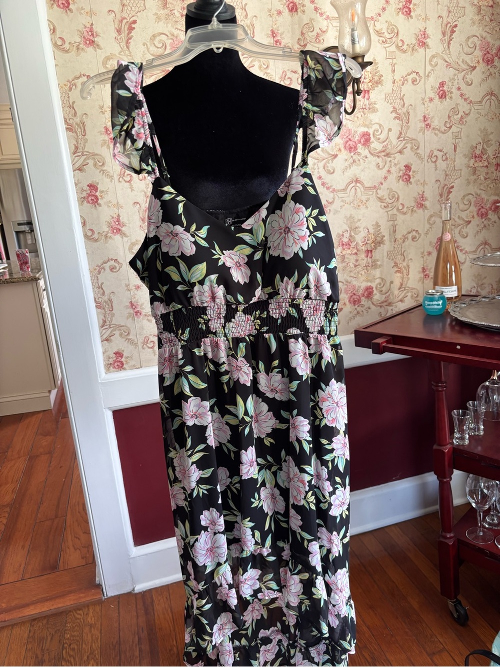 No Boundaries Black Dress with Pink and Teal Floral Accents